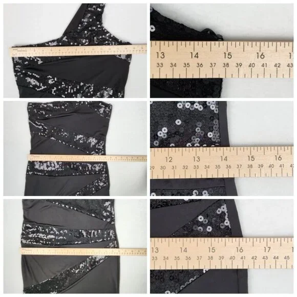 Arden B Womens One Shoulder Sequin Dress Size L Black NWT - Picture 6 of 7